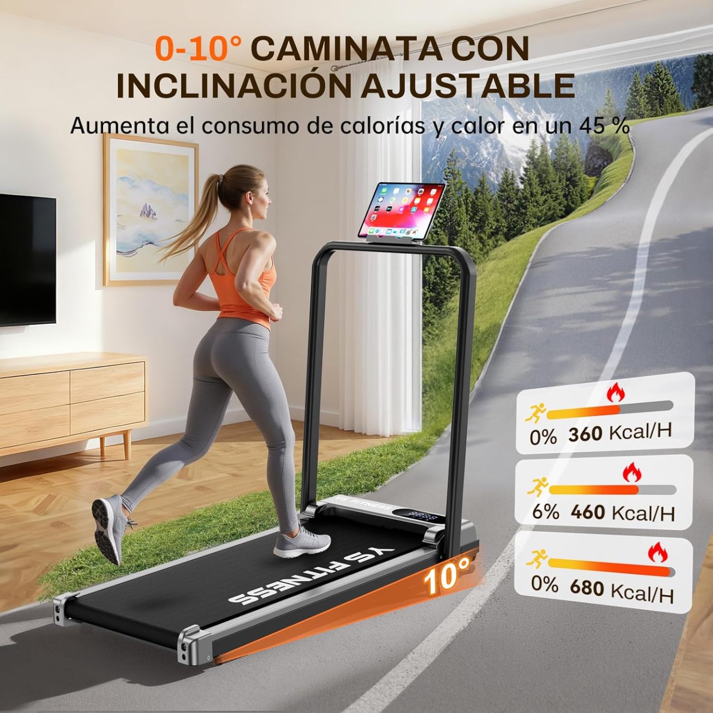 Caminadora Eléctrica con App Y Control Remoto, Caminadora Portatil Plegable, Walking Pad con Asa 3 Modos, Inclinación Ajustable 0-10°, Motor Silencioso 2.5HP, Pantalla Digital,120Kg para Hogar Oficina
