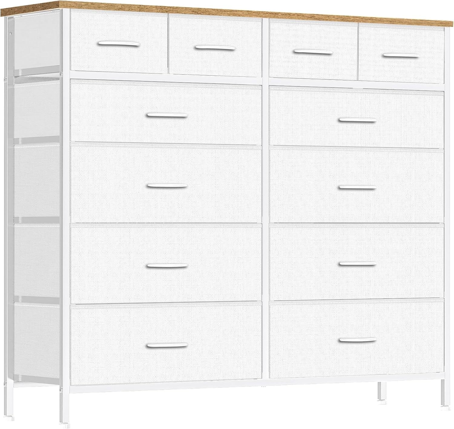 VASICAR Cómoda grande para dormitorio con 12 cajones profundos, cómoda de tela alta, cómoda para armario, guardería, sala de estar, lavandería, entrada, pasillo (negro)