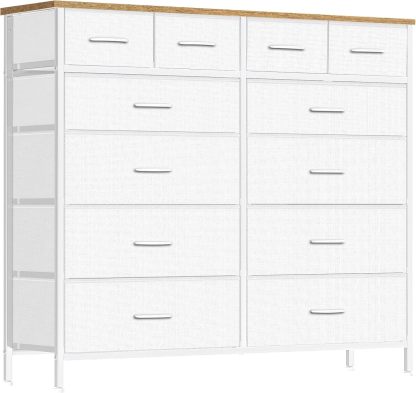 VASICAR Cómoda grande para dormitorio con 12 cajones profundos, cómoda de tela alta, cómoda para armario, guardería, sala de estar, lavandería, entrada, pasillo (negro)