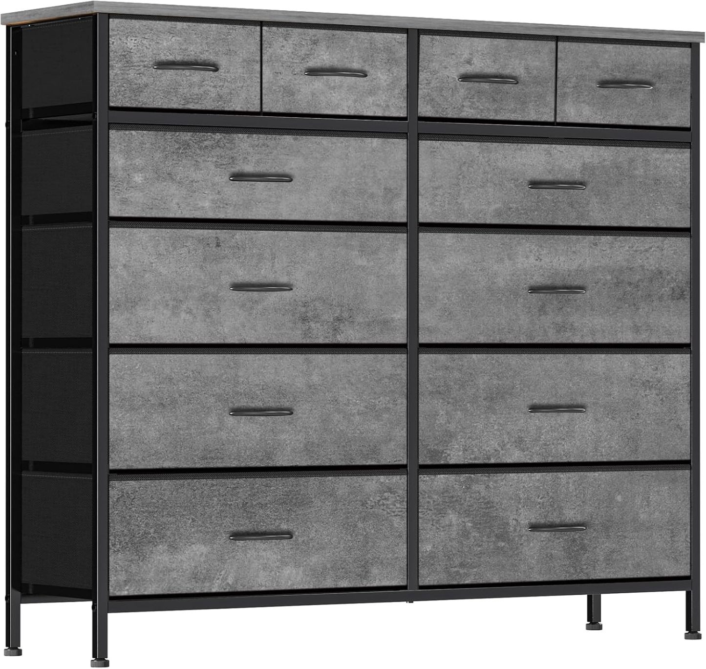 VASICAR Cómoda grande para dormitorio con 12 cajones profundos, cómoda de tela alta, cómoda para armario, guardería, sala de estar, lavandería, entrada, pasillo (negro)