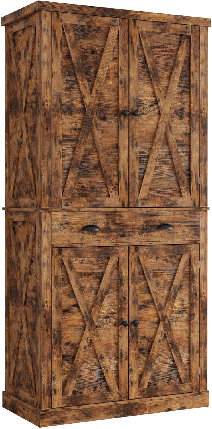 Armario despensero de cocina de 72 pulgadas, mueble de almacenamiento alto con 8 estantes en las puertas, 2 compartimentos y 1 cajón.