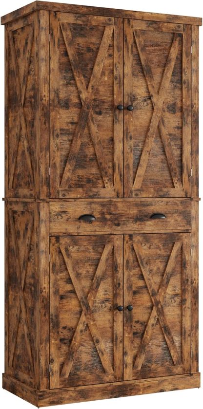 Armario despensero de cocina de 72 pulgadas, mueble de almacenamiento alto con 8 estantes en las puertas, 2 compartimentos y 1 cajón.