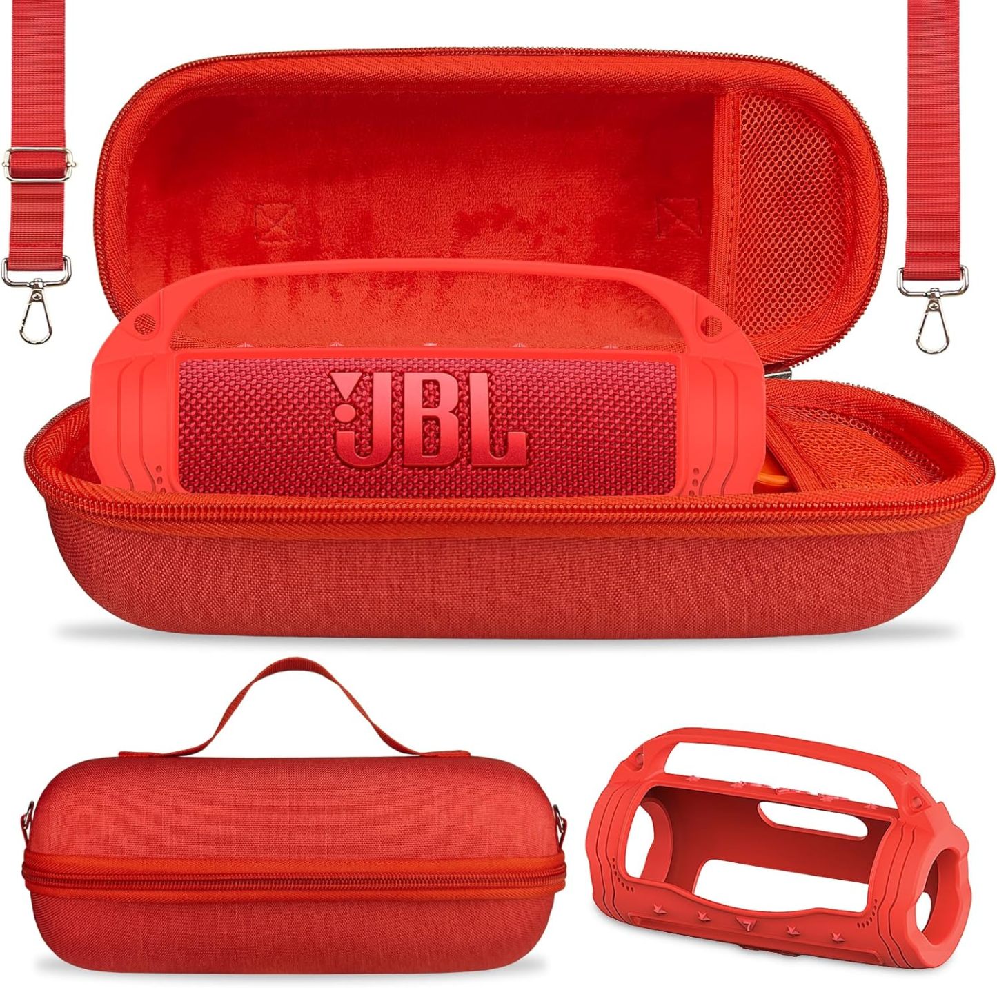 JCHPINE - Funda de silicona y funda de transporte rígida para altavoz portátil JBL Flip 7, accesorios para JBL Flip 7, funda de silicona con asa y correa para el hombro (rosa)