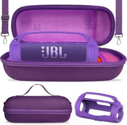 JCHPINE - Funda de silicona y funda de transporte rígida para altavoz portátil JBL Flip 7, accesorios para JBL Flip 7, funda de silicona con asa y correa para el hombro (rosa)