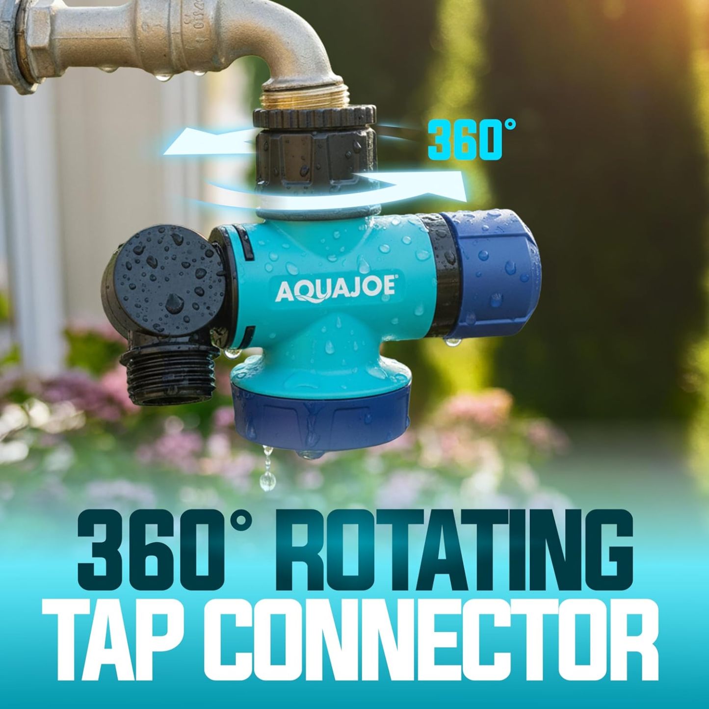 Conector multifunción para grifo de agua exterior Aqua Joe SJI-MFGA1 (paquete de 3), conector de manguera giratorio de 180 grados con conector de grifo giratorio de 360 ​​grados.