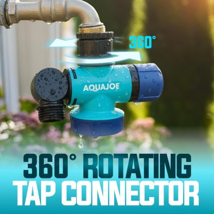 Conector multifunción para grifo de agua exterior Aqua Joe SJI-MFGA1 (paquete de 3), conector de manguera giratorio de 180 grados con conector de grifo giratorio de 360 ​​grados.