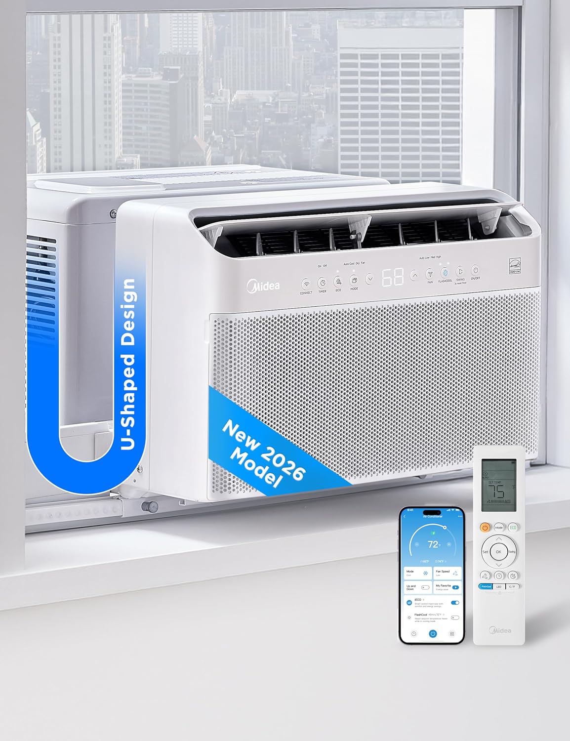 ☀️ Adiós al calor Midea 12.000 BTU Inversor inteligente en forma de U - Aire acondicionado de ventana - Enfría 550 pies cuadrados, ultra silencioso con funcionamiento de ventana abierta - Compatible con Alexa/Google