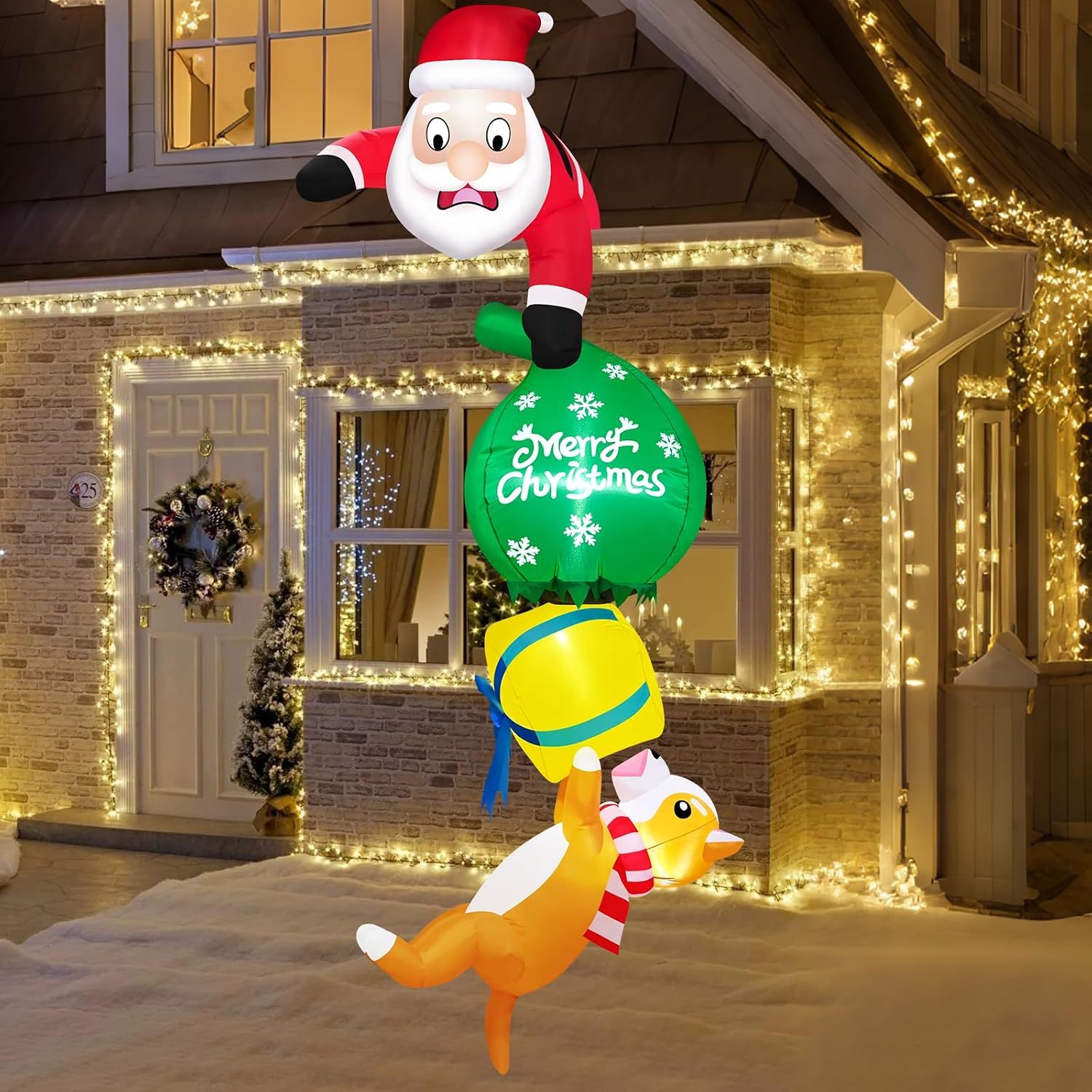 Danxilu Inflable Navidad 2.43m(8 Pies) Santa Claus Inflable Navideño Decoración con Luces Led Decoración Navideña Exterior Premium + Kit Antiviento(Soplador UL, Estacas y Bolsas Arena)