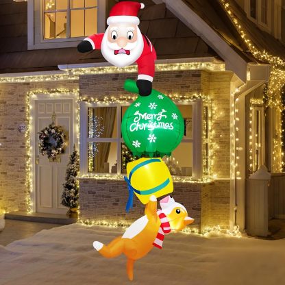 Danxilu Inflable Navidad 2.43m(8 Pies) Santa Claus Inflable Navideño Decoración con Luces Led Decoración Navideña Exterior Premium + Kit Antiviento(Soplador UL, Estacas y Bolsas Arena)