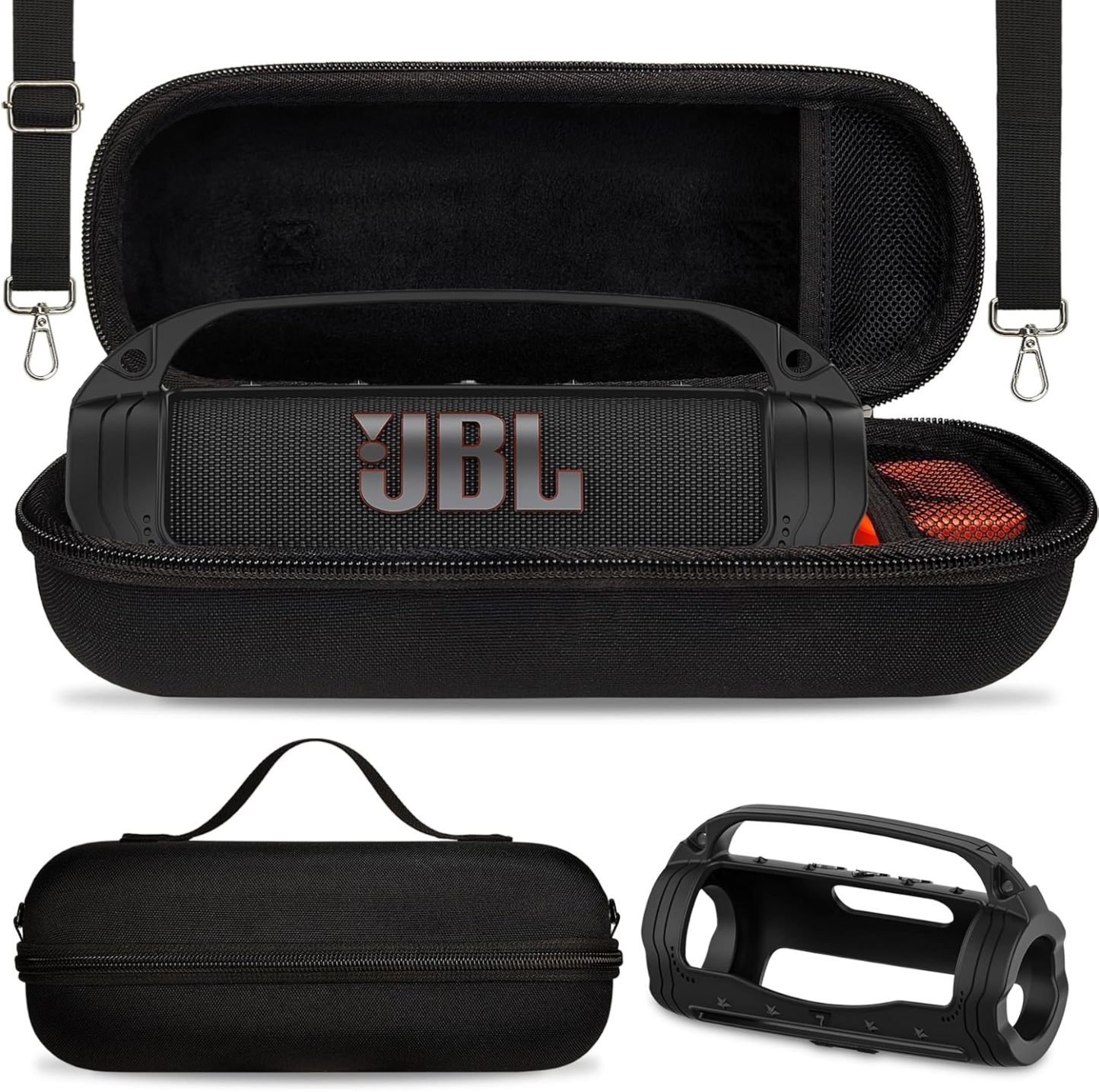 JCHPINE - Funda de silicona y funda de transporte rígida para altavoz portátil JBL Flip 7, accesorios para JBL Flip 7, funda de silicona con asa y correa para el hombro (rosa)