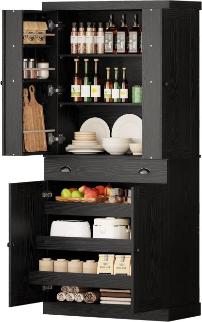 Armario despensero de cocina de 72 pulgadas, mueble de almacenamiento alto con 8 estantes en las puertas, 2 compartimentos y 1 cajón.