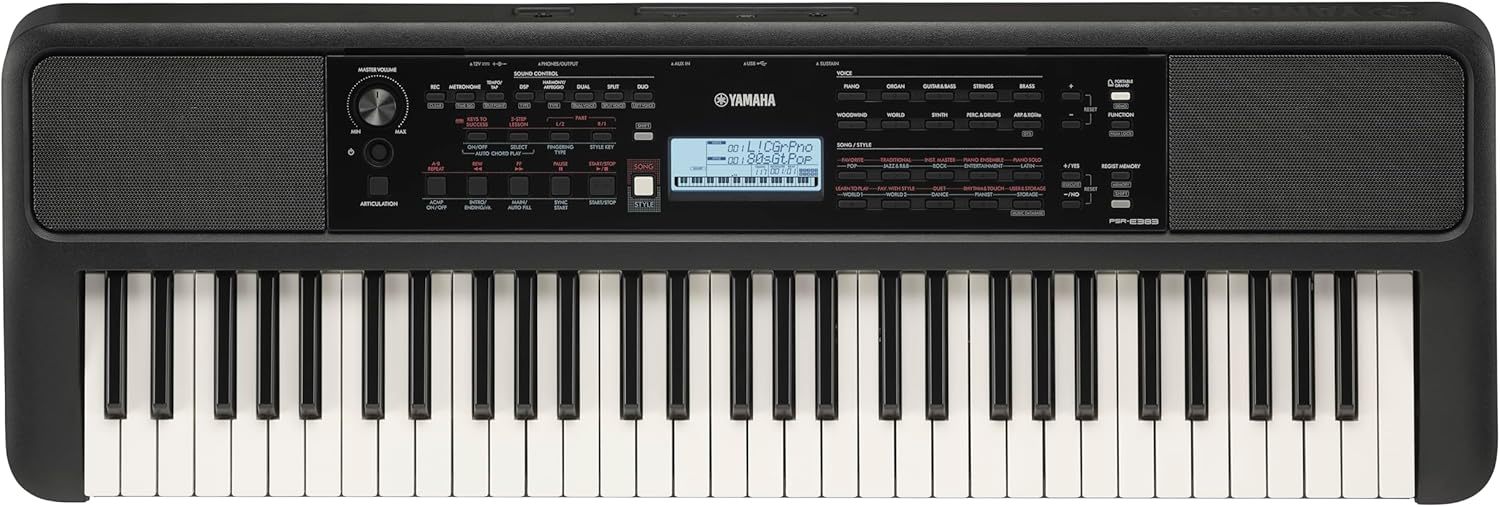 Teclado Yamaha PSRE-383 con adaptador de corriente PA130