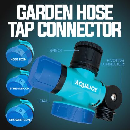 Conector multifunción para grifo de agua exterior Aqua Joe SJI-MFGA1 (paquete de 3), conector de manguera giratorio de 180 grados con conector de grifo giratorio de 360 ​​grados.