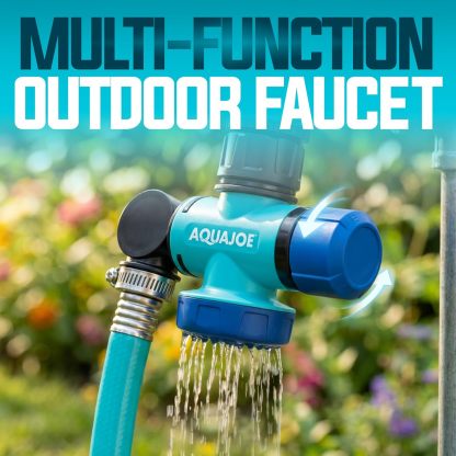 Conector multifunción para grifo de agua exterior Aqua Joe SJI-MFGA1 (paquete de 3), conector de manguera giratorio de 180 grados con conector de grifo giratorio de 360 ​​grados.