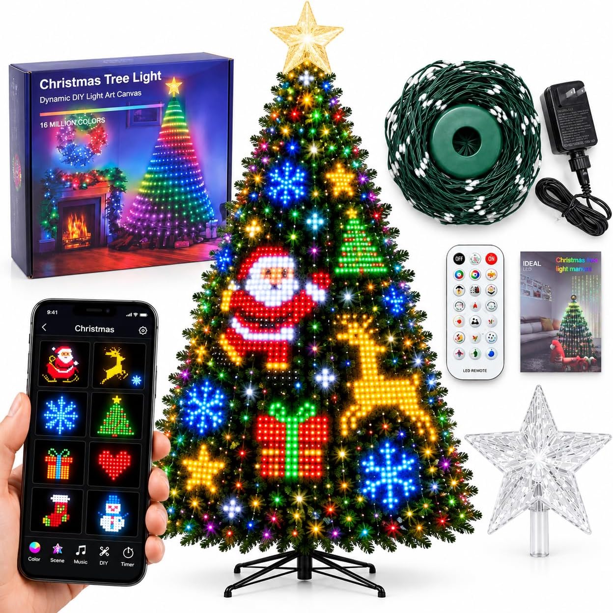 Luces Inteligentes para Árbol de Navidad, 400 LED Direccionables, Más de 200 Efectos, Control App, Regulables y Alimentación USB, Instalación Rápida, Animaciones Personalizados (4.9pies/1.5m)