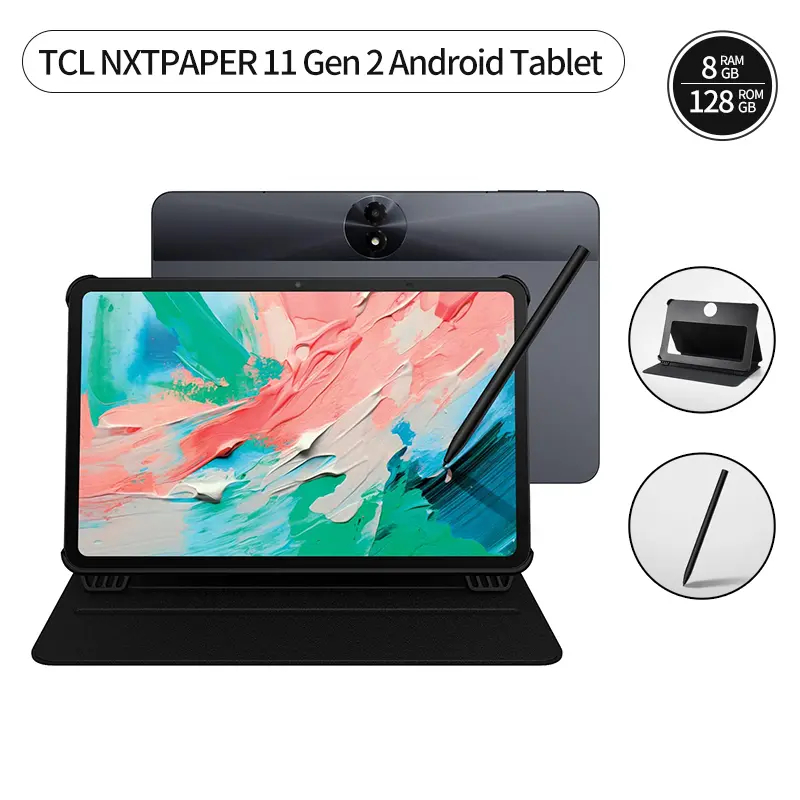 Tableta Android TCL NXTPAPER 11 Gen 2 - Pantalla NXTPAPER 4.0 de 11", bloc de dibujo/cuaderno digital para creadores de contenido, lápiz óptico y funda con tapa incluidos (protección de pantalla), Android 15, herramientas de IA, 6+64 GB/8+128 GB de RAM, b