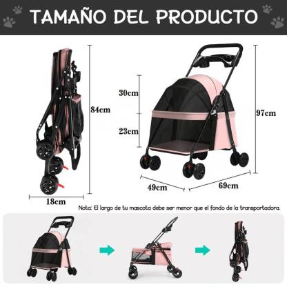 Carriola para Mascotas Plegable con Ruedas, Carrito Portátil para Perros, Gatos y Conejos, con Ventilación de Malla, Diseño Ligero y Cómodo, Ideal para Paseos y Viajes. Colores: Negro, Rosa, Gris y Azul