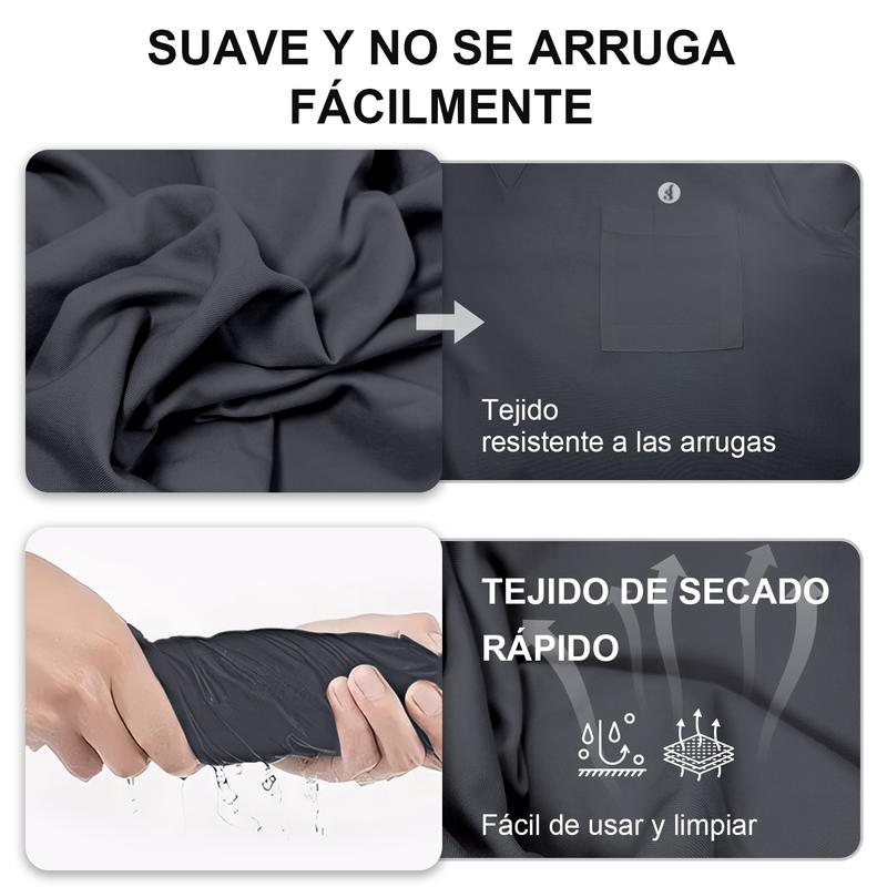 JELRISOFIT Conjunto Médico Hombre Antifluidos, Uniforme de Trabajo con Camisa Cuello V, Tela Elástica y Transpirable, 4 Bolsillos Funcionales, Pantalón Jogger con Bolsas Cargo, Ropa Profesional Cómoda para Clínica, Laboratorio, Enfermero Camiseta Interior