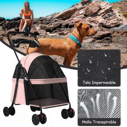Carriola para Mascotas Plegable con Ruedas, Carrito Portátil para Perros, Gatos y Conejos, con Ventilación de Malla, Diseño Ligero y Cómodo, Ideal para Paseos y Viajes. Colores: Negro, Rosa, Gris y Azul