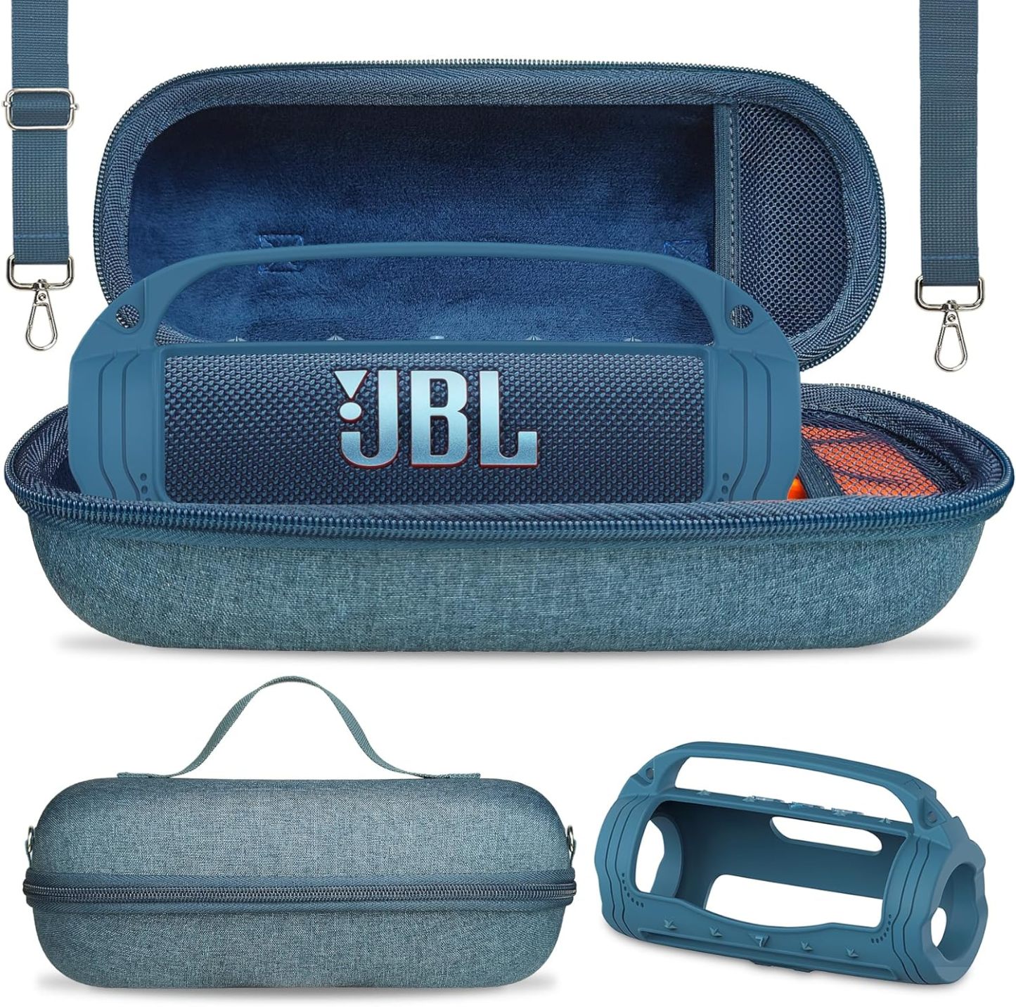 JCHPINE - Funda de silicona y funda de transporte rígida para altavoz portátil JBL Flip 7, accesorios para JBL Flip 7, funda de silicona con asa y correa para el hombro (rosa)