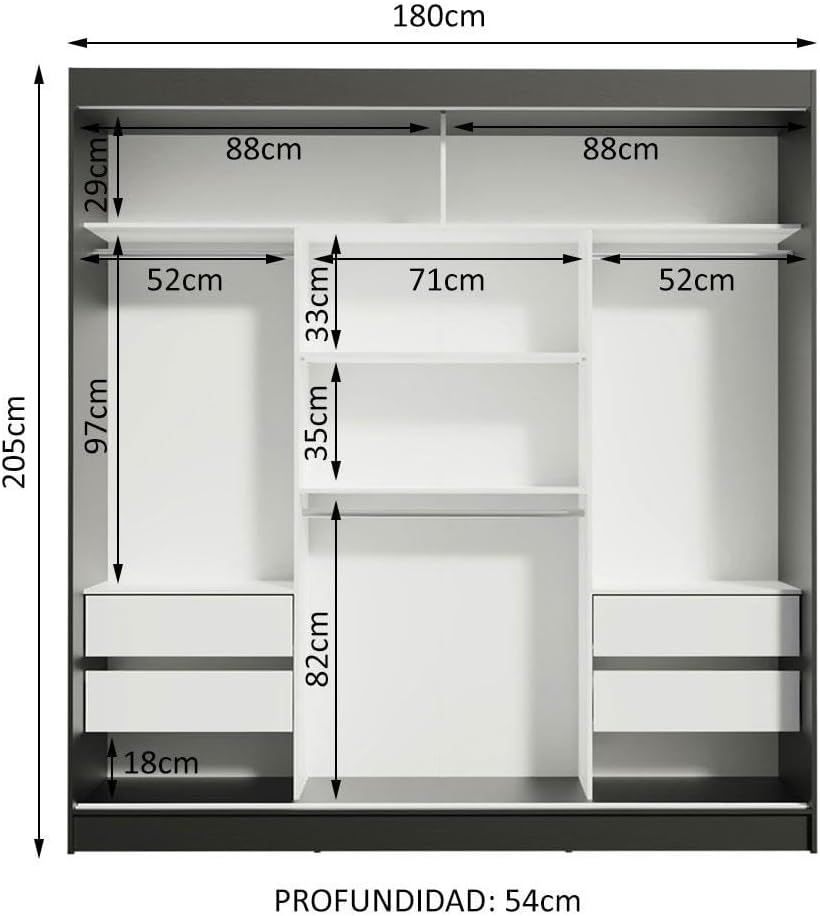 Madesa Ropero Closet con 3 Puertas y 1 Espejo Reno - Marrón