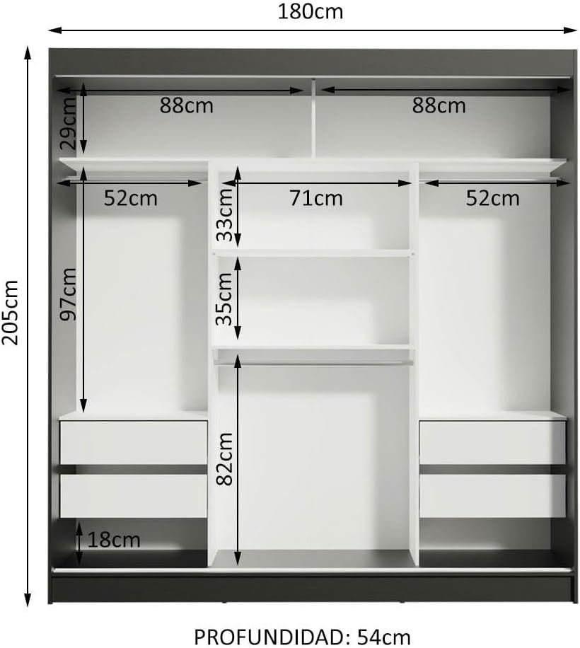 Madesa Ropero Closet con 3 Puertas y 1 Espejo Reno - Marrón