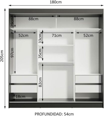 Madesa Ropero Closet con 3 Puertas y 1 Espejo Reno - Marrón