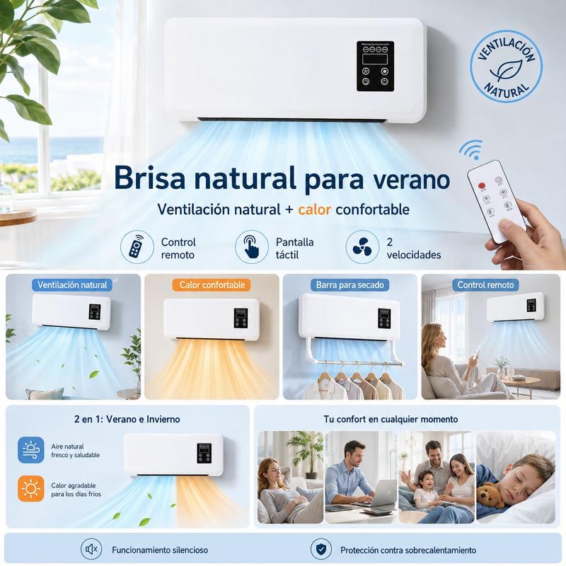 Calentador con control remoto, sin función de frío, calor y ventilación natural, sirve para secar ropa húmeda, apto para dormitorio, sala y departamento