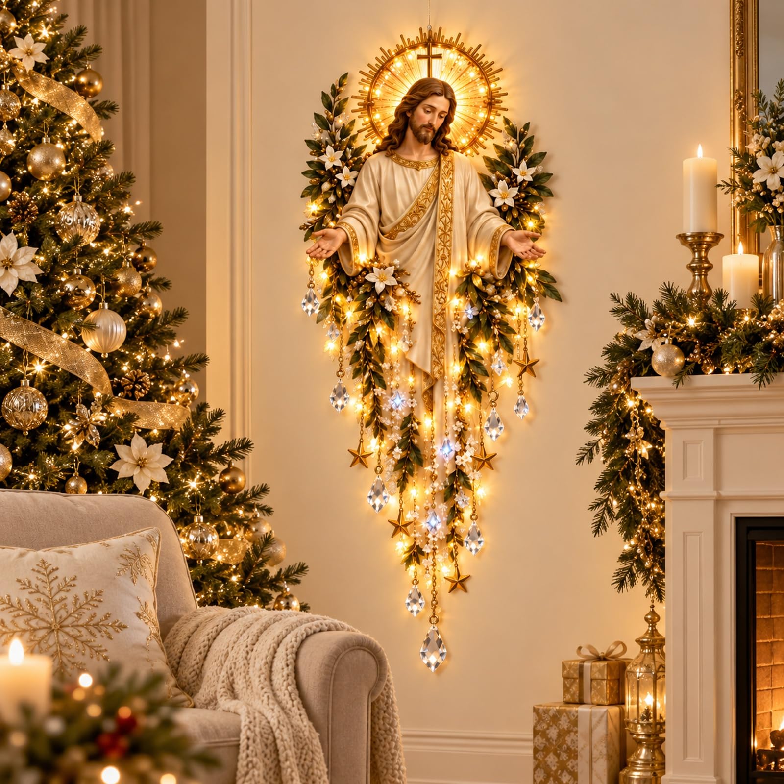 Genérico Aplique Angel Blessing, 2026 ángel navideño Starglow en Cascada con Estrellas Brillantes, decoración navideña con LED para el Dormitorio y el hogar, luz Nocturna cálida y Celestial (2pc)