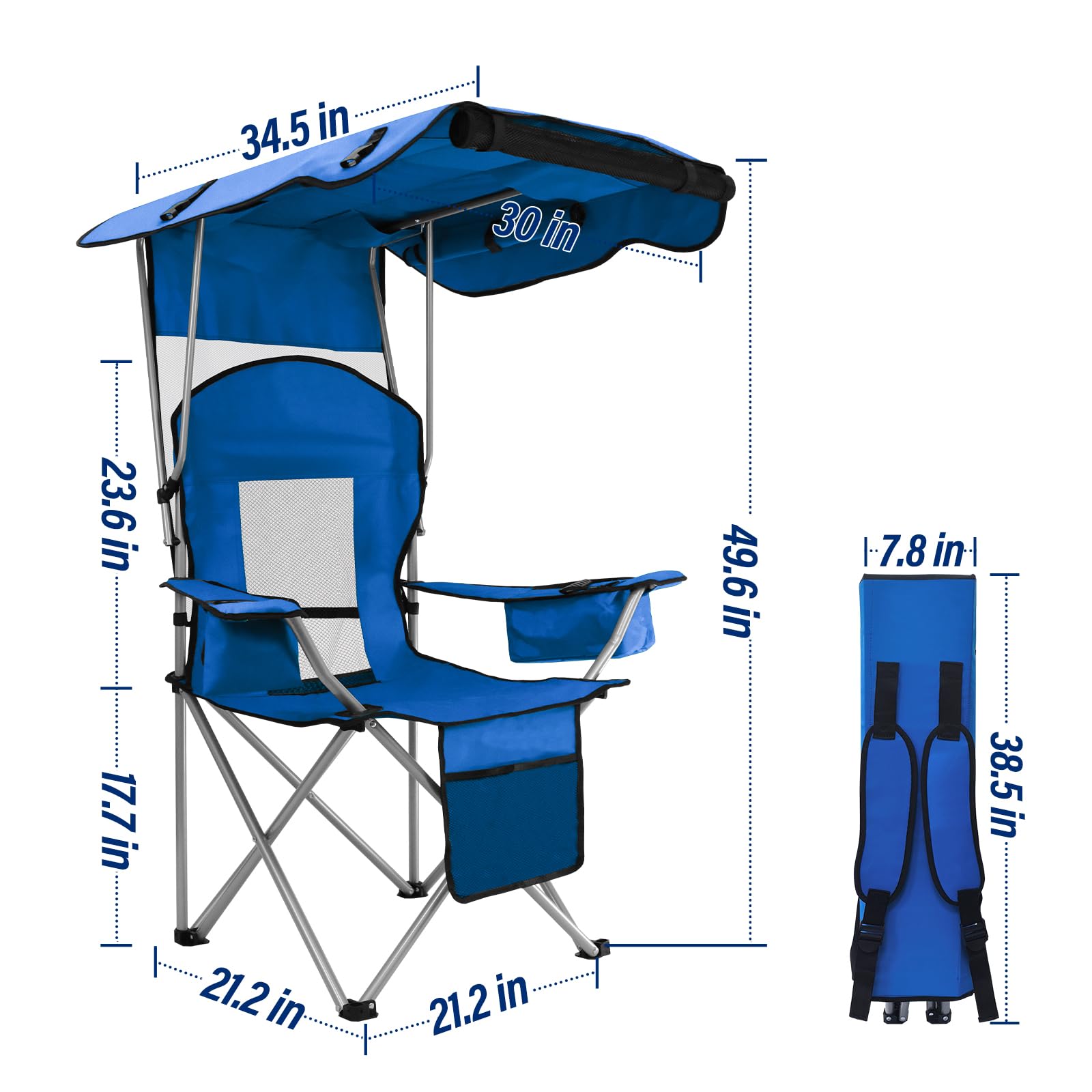 Silla de playa con toldo, silla de camping portátil con soporte de toldo de hasta 350 libras, parasol plegable con soporte para tazas y bolsa de transporte para viajes al aire última