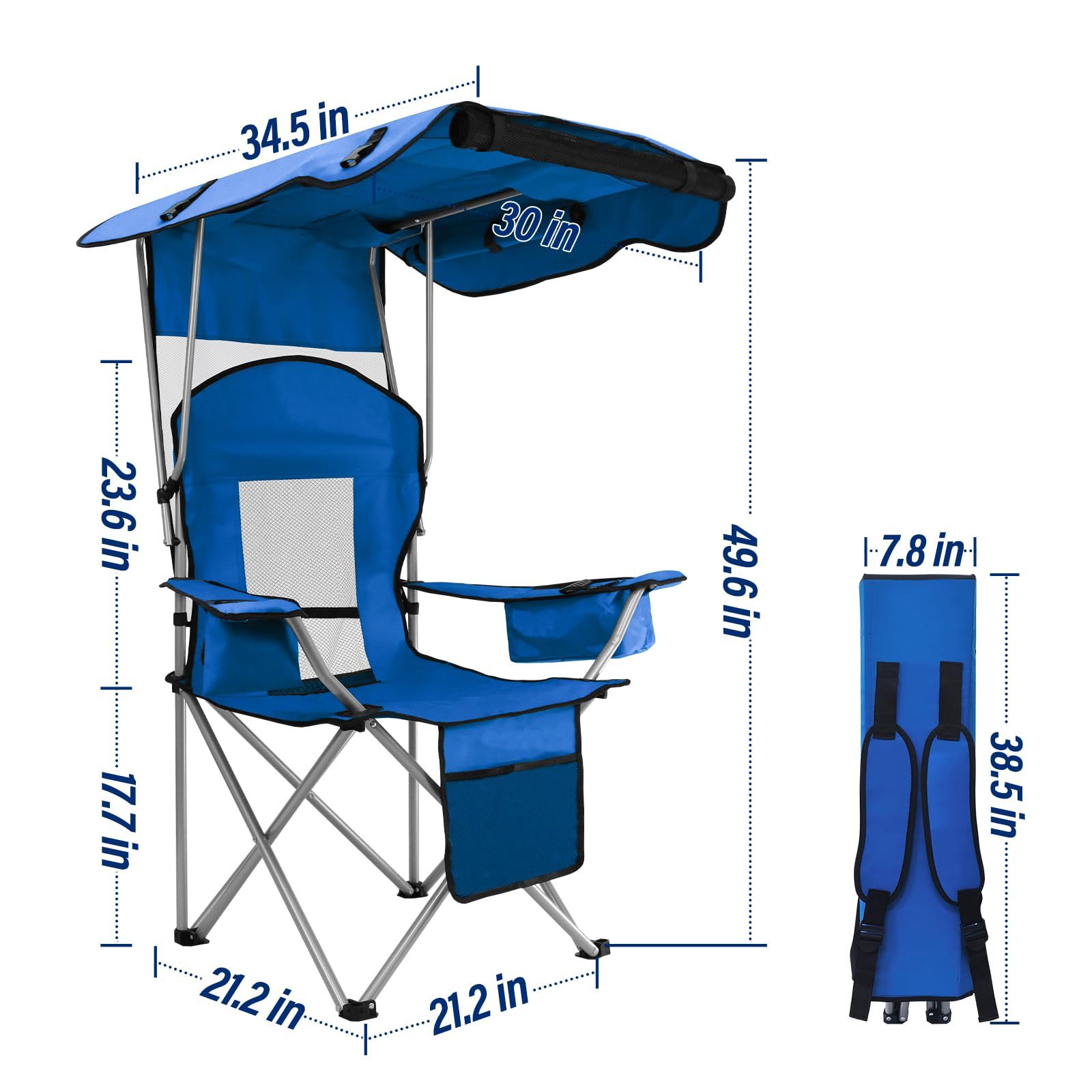Silla de playa con toldo, silla de camping portátil con soporte de toldo de hasta 350 libras, parasol plegable con soporte para tazas y bolsa de transporte para viajes al aire última