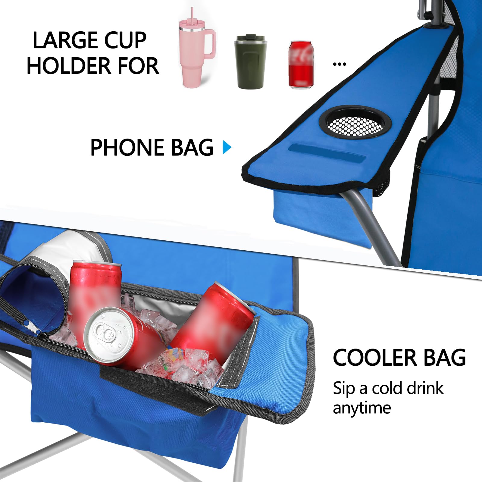 Silla de playa con toldo, silla de camping portátil con soporte de toldo de hasta 350 libras, parasol plegable con soporte para tazas y bolsa de transporte para viajes al aire última
