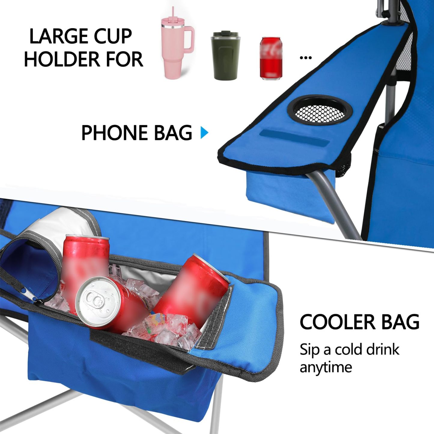 Silla de playa con toldo, silla de camping portátil con soporte de toldo de hasta 350 libras, parasol plegable con soporte para tazas y bolsa de transporte para viajes al aire última