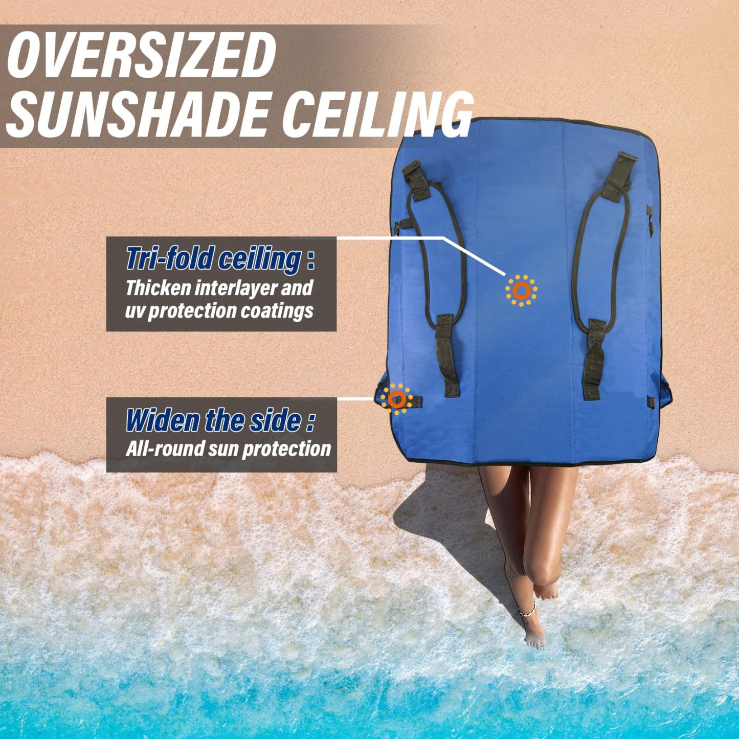 Silla de playa con toldo, silla de camping portátil con soporte de toldo de hasta 350 libras, parasol plegable con soporte para tazas y bolsa de transporte para viajes al aire última