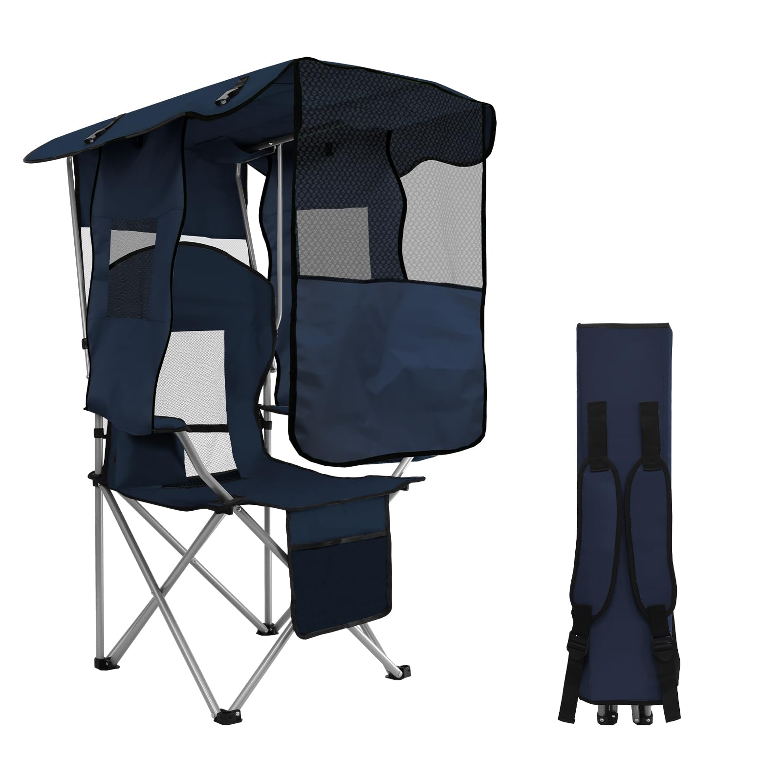 Silla de playa con toldo, silla de camping portátil con soporte de toldo de hasta 350 libras, parasol plegable con soporte para tazas y bolsa de transporte para viajes al aire última