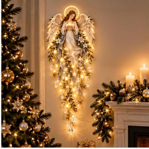 Genérico Aplique Angel Blessing, 2026 ángel navideño Starglow en Cascada con Estrellas Brillantes, decoración navideña con LED para el Dormitorio y el hogar, luz Nocturna cálida y Celestial (2pc)