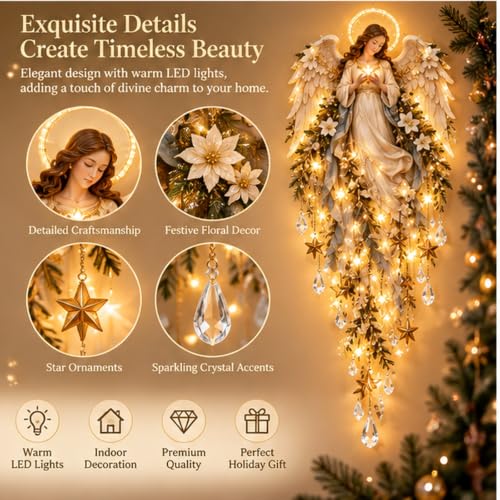 Genérico Aplique Angel Blessing, 2026 ángel navideño Starglow en Cascada con Estrellas Brillantes, decoración navideña con LED para el Dormitorio y el hogar, luz Nocturna cálida y Celestial (2pc)