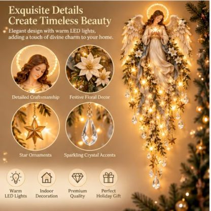 Genérico Aplique Angel Blessing, 2026 ángel navideño Starglow en Cascada con Estrellas Brillantes, decoración navideña con LED para el Dormitorio y el hogar, luz Nocturna cálida y Celestial (2pc)