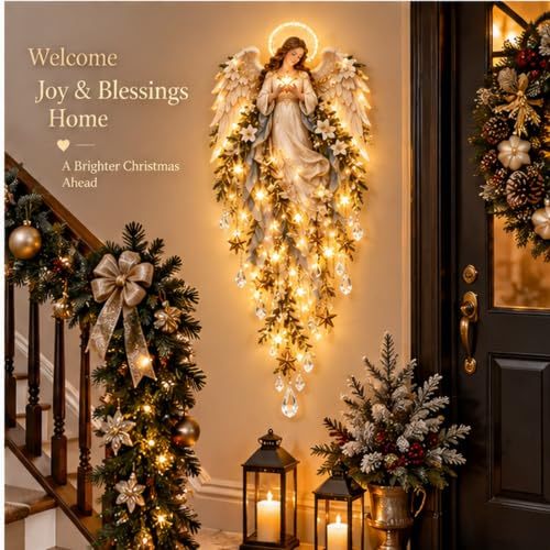 Genérico Aplique Angel Blessing, 2026 ángel navideño Starglow en Cascada con Estrellas Brillantes, decoración navideña con LED para el Dormitorio y el hogar, luz Nocturna cálida y Celestial (2pc)