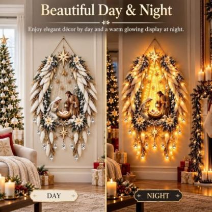 Genérico Aplique Angel Blessing, 2026 ángel navideño Starglow en Cascada con Estrellas Brillantes, decoración navideña con LED para el Dormitorio y el hogar, luz Nocturna cálida y Celestial (2pc)