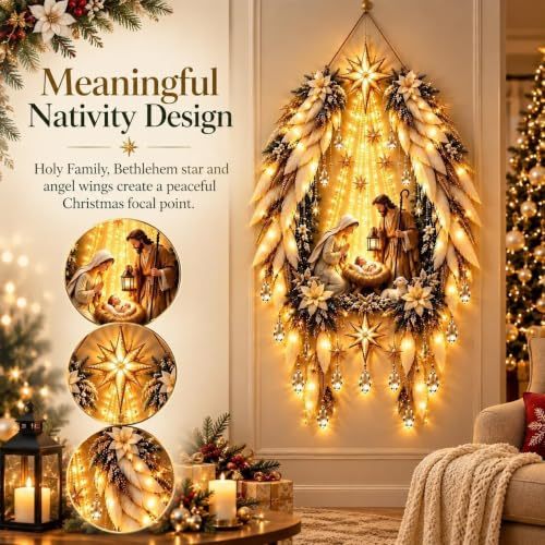 Genérico Aplique Angel Blessing, 2026 ángel navideño Starglow en Cascada con Estrellas Brillantes, decoración navideña con LED para el Dormitorio y el hogar, luz Nocturna cálida y Celestial (2pc)