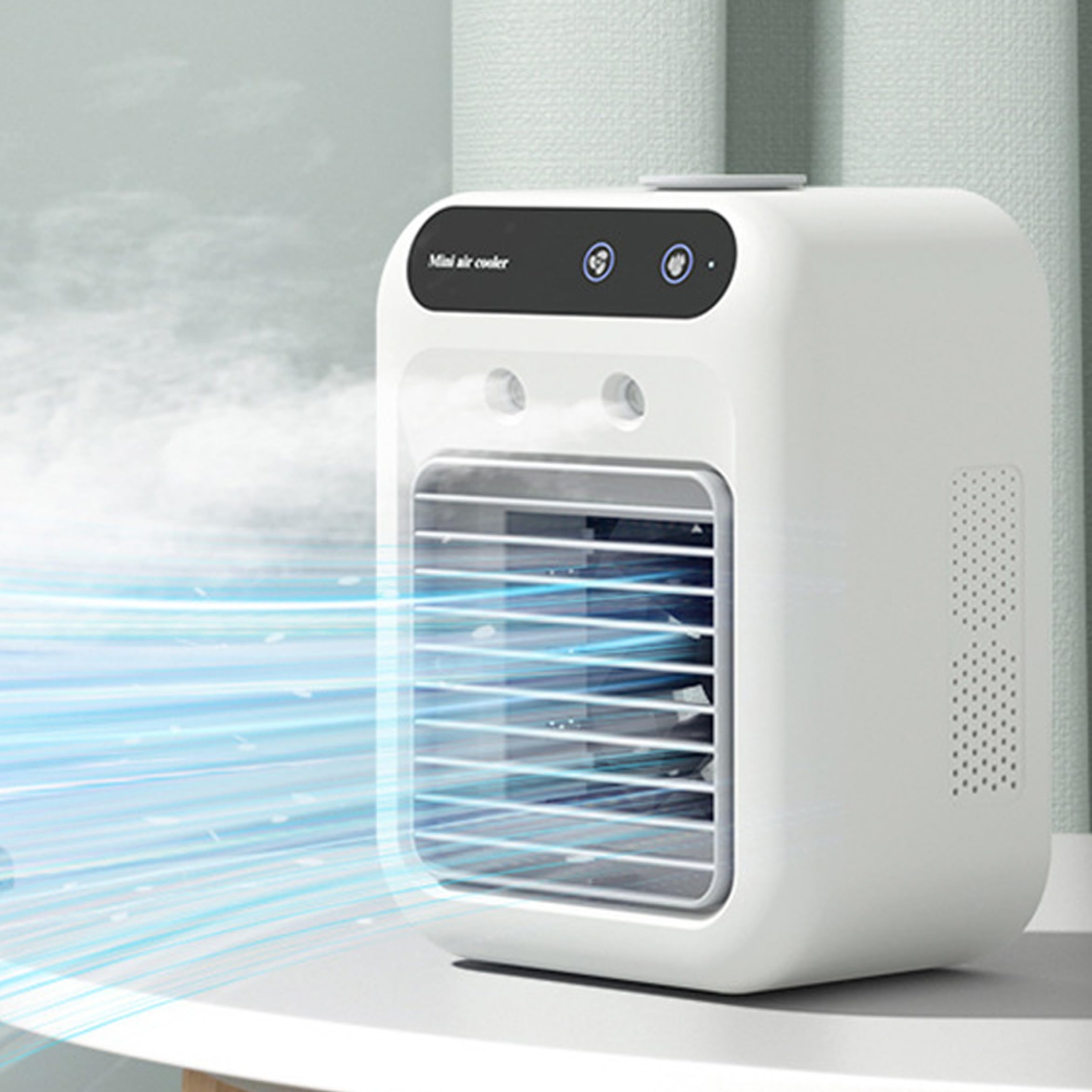 Ventilador de aire acondicionado, aire acondicionado personal portátil, humidificador de doble pulverización con batería larga duración y funcionamiento silencioso para el hogar, oficina, cam