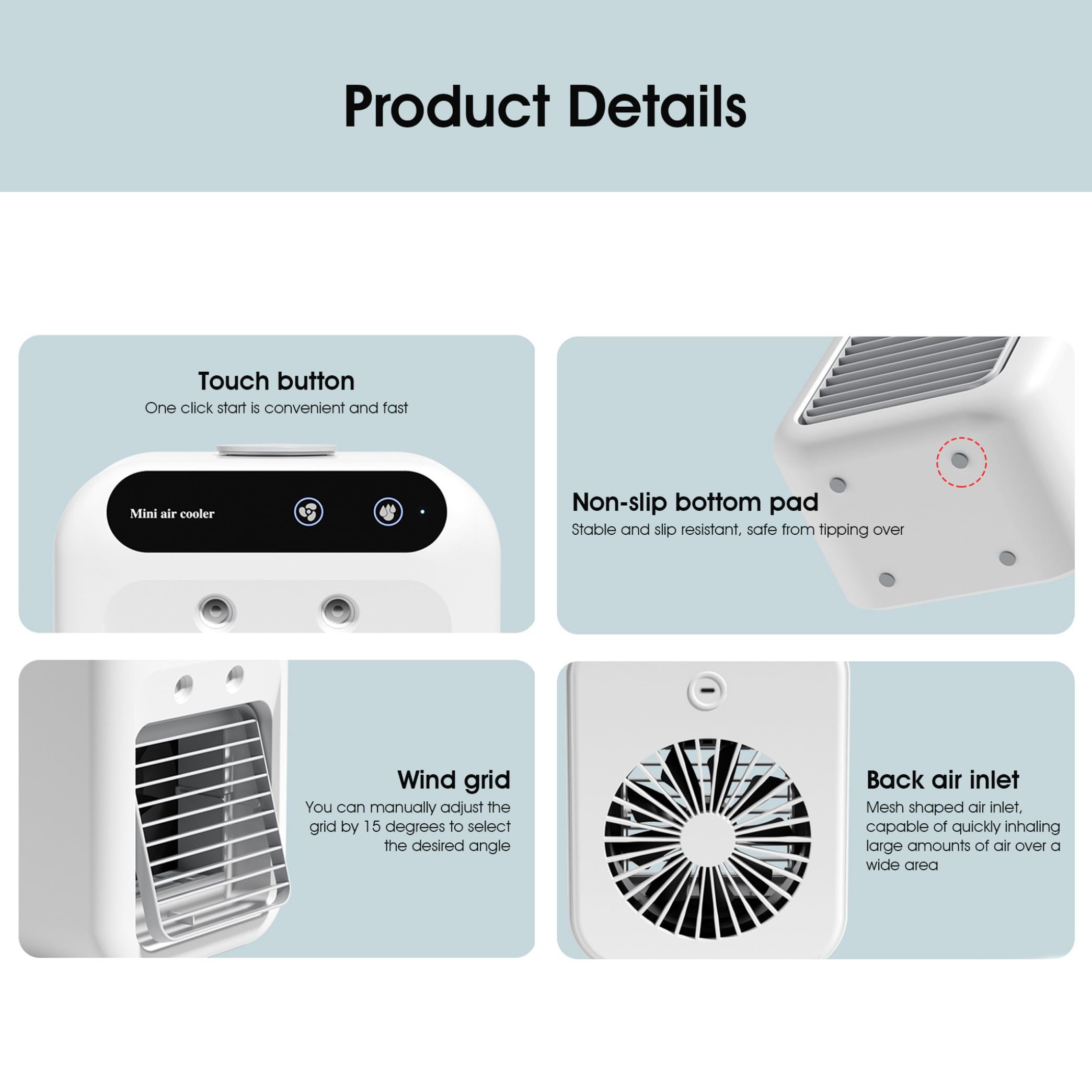 Ventilador de aire acondicionado, aire acondicionado personal portátil, humidificador de doble pulverización con batería larga duración y funcionamiento silencioso para el hogar, oficina, cam