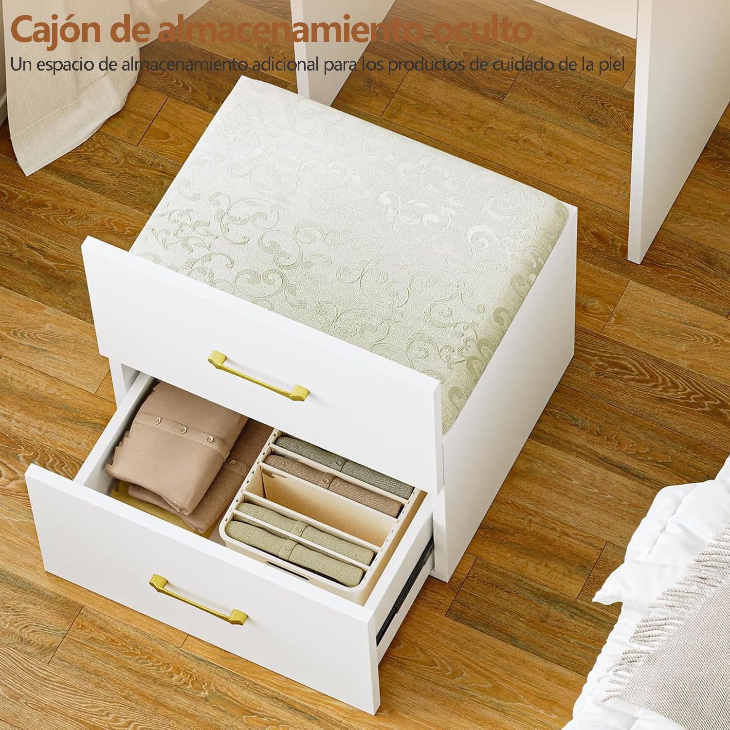 UNKKS Tocador Vanity con Espejo y Escritorio de Cristal Visual para Maquillaje Madera Escritorio con Taburete de Maquillaje y 3 Cajones y Armario de Almacenamiento 40X50X90CM(Negro)