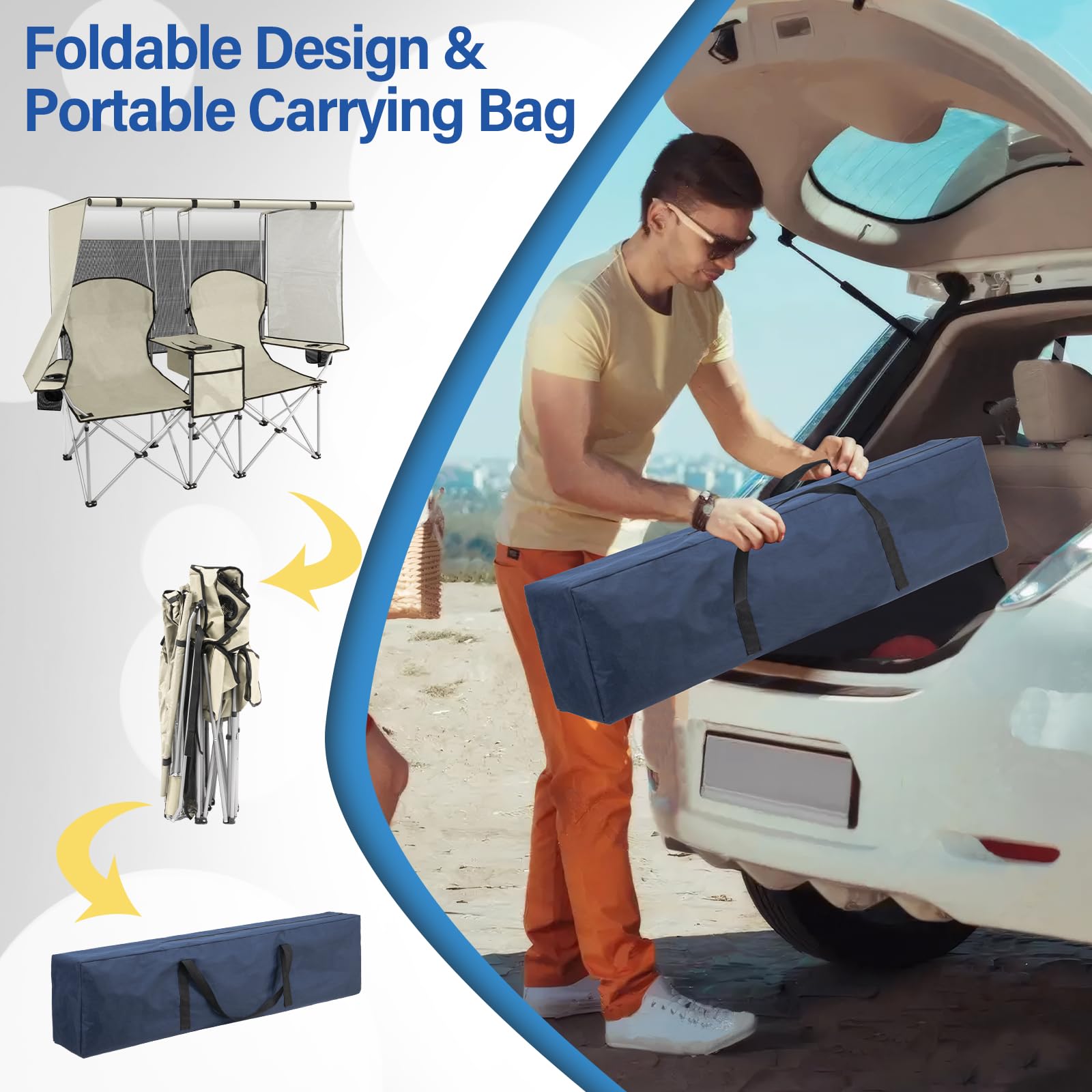 Silla de playa con toldo, silla de camping portátil con soporte de toldo de hasta 350 libras, parasol plegable con soporte para tazas y bolsa de transporte para viajes al aire última