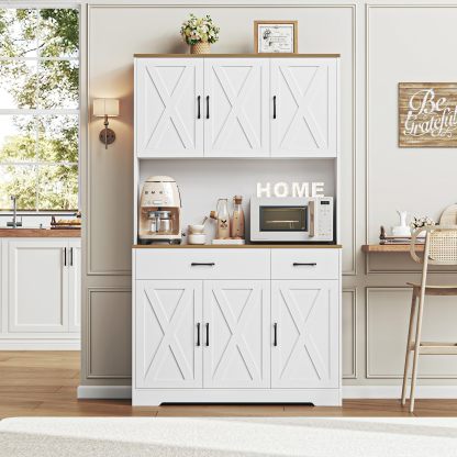 HOSTACK - clóset de despensa de 71 pulgadas con estación de carga, clóset de almacenamiento alto con soporte para microondas, clóset de cocina de granja con cajones de almacenamiento para sala de