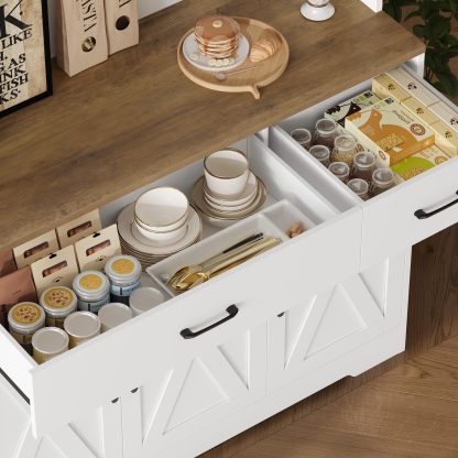 HOSTACK - clóset de despensa de 71 pulgadas con estación de carga, clóset de almacenamiento alto con soporte para microondas, clóset de cocina de granja con cajones de almacenamiento para sala de