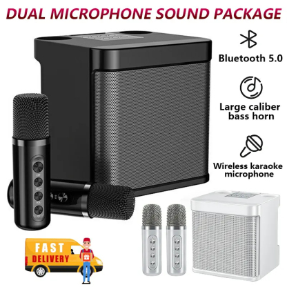 Altavoz de karaoke Bluetooth con 2 micrófonos inalámbricos | Mini máquina de karaoke portátil | Altavoz recargable para fiestas