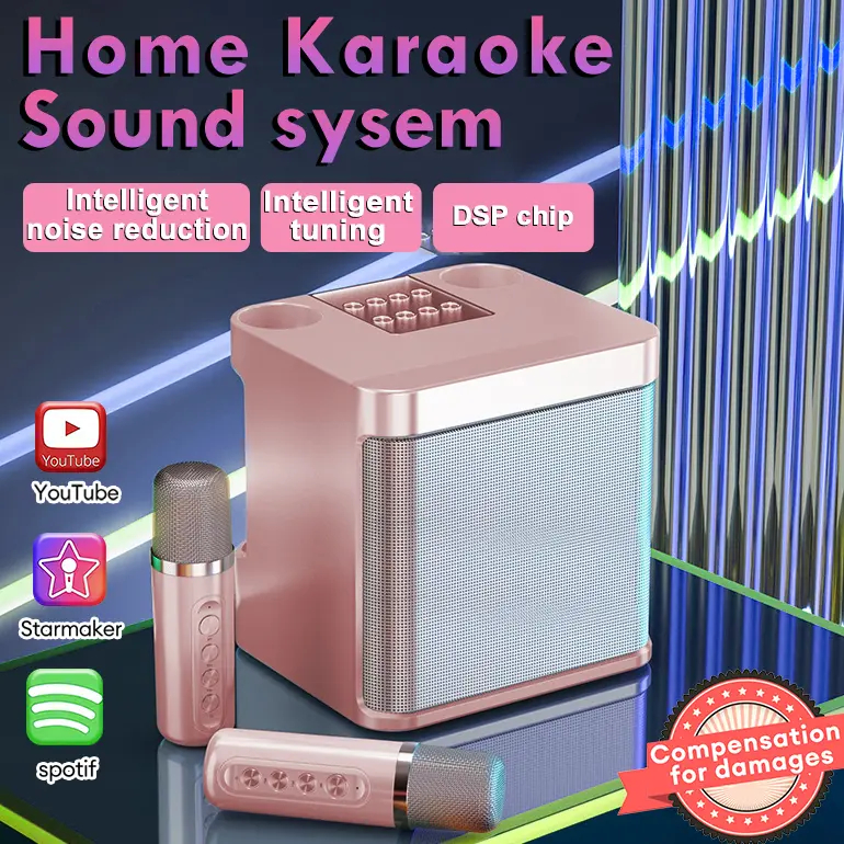 Altavoz de karaoke Bluetooth con 2 micrófonos inalámbricos | Mini máquina de karaoke portátil | Altavoz recargable para fiestas