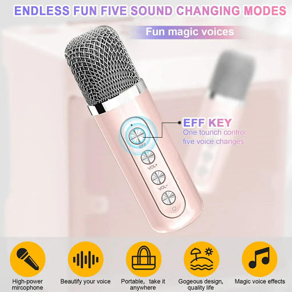 Altavoz de karaoke Bluetooth con 2 micrófonos inalámbricos | Mini máquina de karaoke portátil | Altavoz recargable para fiestas